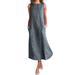 MIARHB Plus Size Skirt Floral Print Women Dress Women Casual Striped Print Sleeveless Dress Neck Linen Pocket Long Dress