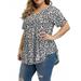 Niuer Women Casual Tunic T Shirt Henley V Neck Blouse Tops Summer Oversized Baggy Flowy Shirt Plus Size Short Sleeve Pleated Tee