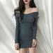 Pretty Comy Women Bodycon Dress 2021 New Retro French Temperament V Neck Slim Buttocks Dress Women Tight Dresses Elegent Party Mini Vestido Gray M