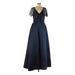 Pre-Owned ML Monique Lhuillier Women's Size 12 Tall Navy Lace Sleeve Gown