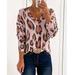 Womens Autumn Casual Fashion V Neck Long Sleeve Leopard Print Plus Size T-Shirts