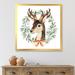 East Urban Home Deer w/ Floral Wreath Isolated on White - Painting on Canvas in Brown/Green | 30 H x 30 W x 1 D in | Wayfair