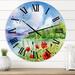 East Urban Home Red Tulips On The Bank Near A Mountain River - Lake House wall clock Metal in Green/Red | 23 H x 23 W x 1 D in | Wayfair
