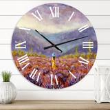 East Urban Home Woman In Yellow Dress & Hat Walking Through Fields - Traditional wall clock Metal in White | 23 H x 23 W x 1 D in | Wayfair