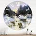 East Urban Home Winterscene w/ Cottage Covered In Snow - Country wall clock Metal in Gray | 29 H x 29 W x 1 D in | Wayfair