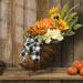 Primrue Harvest Cornucopia Mixed Floral Arrangement in Basket Polyester in Orange, Size 11.0 H x 20.0 W x 11.0 D in | Wayfair
