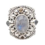 Pale Frangipani,'Blue Topaz and Rainbow Moonstone Cocktail Ring'