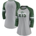 Women's Nike Heathered Gray/Green New York Jets Stripe Mesh Nickname Tri-Blend 3/4-Sleeve T-Shirt