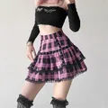 Lolita Cake Mini Jupes pour Bol Gothique Japonais Harajuku Violet Rose Plaid Jupe Plissée