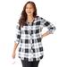 Plus Size Women's Effortless Pintuck Plaid Tunic by Catherines in Black White (Size 1X)