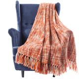 Battilo Home Knitted Throw Sofa Couch Cover Blanket Tassel Soft Acrylic Throws, 50" x 60" by Battilo Home in Orange (Size 50" X 60")