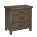 3 Drawer Wooden Nightstand with Metal Corner Brackets and Rivets, Brown