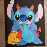 Disney Art | 8 X 10 Disney Stitch Painting Halloween | Color: Black/Blue | Size: Os