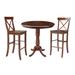 36" Round Pedestal Bar Height Table With 2 X-Back Bar Height Stools