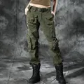 Pantalon Cargo Militaire pour Femme Multi-Poches Style Armée en Coton Vert Armée Dulpants