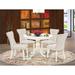 East West Furniture 5 Piece Dining Table Set- a Round Kitchen Table and 4 Linen Fabric Dining Chairs, (Finish Options)