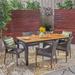 Tudor Outdoor 7 Piece Acacia Wood Dining Set with Stacking Wicker Chairs by Christopher Knight Home