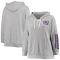 Women's Fanatics Branded Heathered Gray New York Giants Plus Size Lace-Up Pullover Hoodie