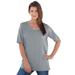 Plus Size Women's V-Neck Ultimate Tee by Roaman's in Gunmetal (Size M) 100% Cotton T-Shirt