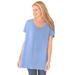 Plus Size Women's Perfect Short-Sleeve Shirred U-Neck Tunic by Woman Within in French Blue (Size 4X)