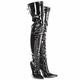 Women thigh high heel boots, Lace-up kinky fetish over the knee heels, elegant shoes with side zip and laces in Back, Ladies faux leather high heel boots (Black Patent, 11 UK, numeric_11)