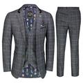 Men’s 3 Piece Tweed Suit Gatsby Retro Prince of Wales Check Smart Tailored Fit Jacket Trouser Waistcoat[SUIT-HUGO-GREY-48]