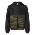 Independent Trading Co. EXP24YWZ Youth Lightweight Windbreaker Full-Zip Jacket in Black/Forest Greenuflage size XL | Polyester