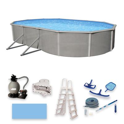 Blue Wave Belize Oval 52-inch Deep, 6-inch Top Rail Metal Wall Swimming Pool Package