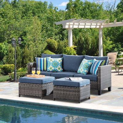 OVIOS 3-piece Outdoor Wicker Conversation Ottoman Set