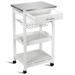 White Kitchen Cart with Storage Drawer and Stainless Steel Top - 18.5" x 14.5" x 33" ( L x W x H )