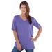 Plus Size Women's V-Neck Ultimate Tee by Roaman's in Dusty Purple (Size L) 100% Cotton T-Shirt