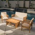 Winston Porter 4 Piece Sofa Seating Group w/ Cushions Wood/Natural Hardwoods in Brown/White | Outdoor Furniture | Wayfair