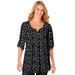 Plus Size Women's 7-Day Three-Quarter Sleeve Pintucked Henley Tunic by Woman Within in Black Soft Iris Pretty Bouquet (Size M)