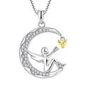 FJ Guardian Angel Pendant Necklace 925 Sterling Silver Moon Necklace November Birthstone Citrine Necklace Jewellery Gifts for Women Girls