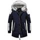 MEYOCEYO Men Winter Parka Long Cotton Thicken Hooded Jackets and with Fur Hood Outdoor Windproof Warm Coats Navy Blue-White M