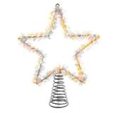 Kurt S. Adler 58051 - 12.2" 55 Light Warm White Silver Tinsel Star Twinkle Christmas Tree Topper