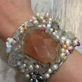 Anthropologie Jewelry | Gorgeous Cuff Bracelet W Freshwater Pearls & Stone | Color: Silver | Size: Os