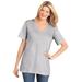 Plus Size Women's Perfect Short-Sleeve V-Neck Tee by Woman Within in Heather Grey (Size 6X) Shirt