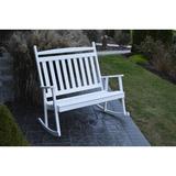 Loon Peak® Austyn Classic Porch Outdoor Rocking Bench in Gray/White/Blue | 45 H x 51 W x 44 D in | Wayfair 369F96CF172F4A079416528FD4BBAB68