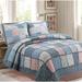 August Grove® Mraz Reversible Farmhouse/Country 3 Piece Quilt Set Cotton in Blue/Green/Pink | King Quilt + 2 King Shams | Wayfair