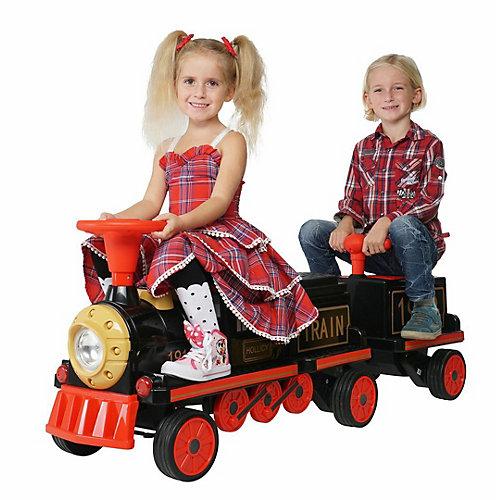 Kinder Elektroauto Zug SX1919 Eisenbahn mit Anhänger schwarz/rot