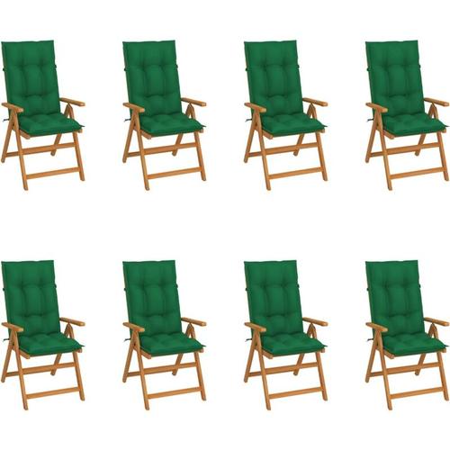 Garten-Liegestühle mit Kissen 8 Stk. Massivholz Teak Vidaxl Grün