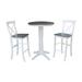 30" round Pedestal Bar Height Table with 2 X-Back Bar Height Stools in White and Heather Gray