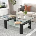 Ivy Bronx Rectangle Glass Coffee Table, Clear Coffee Table, Modern Side Center Tables For Living Room, Living Room Furniture Wood/Glass | Wayfair