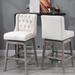 HOMCOM 2 Piece Bar Height Chair Swivel Barstool with Integrated Footrest, Solid Wood Design, and a 180 Degree Rotation, Beige