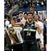 Giannis Antetokounmpo Milwaukee Bucks Unsigned 2021 Bill Russell NBA Finals MVP Celebration Photograph