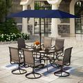 Lark Manor™ Alyah Rectangular 6 - Person Outdoor Dining Set w/ Umbrella Metal in Blue | 58.9 W x 35.4 D in | Wayfair