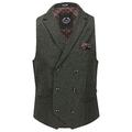 Xposed Jim Mens Classic Tweed Waistcoat Double Breasted with Collars Retro Tailored Fit [CWDB-JIM-GREEN-48]