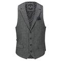 Jax Mens Herringbone Weave Waistcoat Classic Retro 1920s Collar Tailored Fit Vest [CWC-JAX-GREY-50]