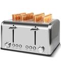 Toaster 4 Slices, Cusimax Stainless Steel Toaster with 4 Extra-Wide Bread Slots and 6 Variable Browning Shade Controls, Featuring with Defrost, Reheat and Cancel Settings, Removable Crumb Tray
